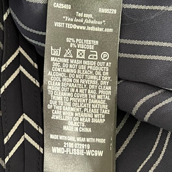 TED BAKER NAVY ZIP FRONT STRIPED MIDI DRESS SIZE 4 US 12 - Picture 8 of 8